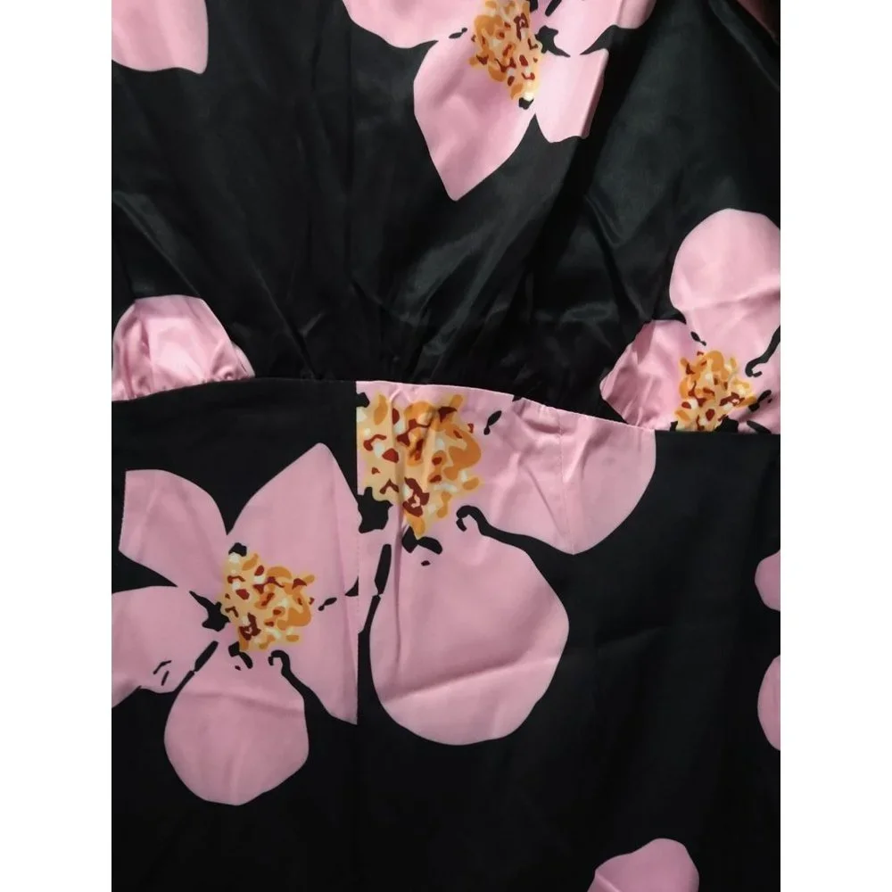 Black/pink blossoms one piece Jumpsuit Size 0X fits size Large - Picture 5 of 7